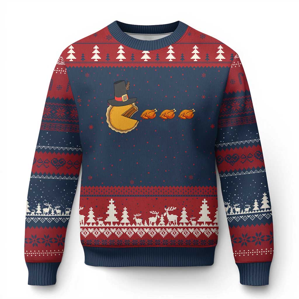 Thanksgiving Video Game Ugly Christmas Sweater Pumpkin Pie Eating Turkey Gamer Patch Day TS10 Navy Red Print Your Wear