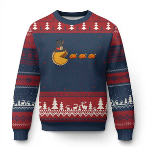 Thanksgiving Video Game Ugly Christmas Sweater Pumpkin Pie Eating Turkey Gamer Patch Day TS10 Navy Red Print Your Wear