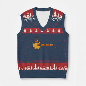 Thanksgiving Video Game V-Neck Knit Sweater Vest Pumpkin Pie Eating Turkey Gamer Patch Day TS10 Navy Red Print Your Wear