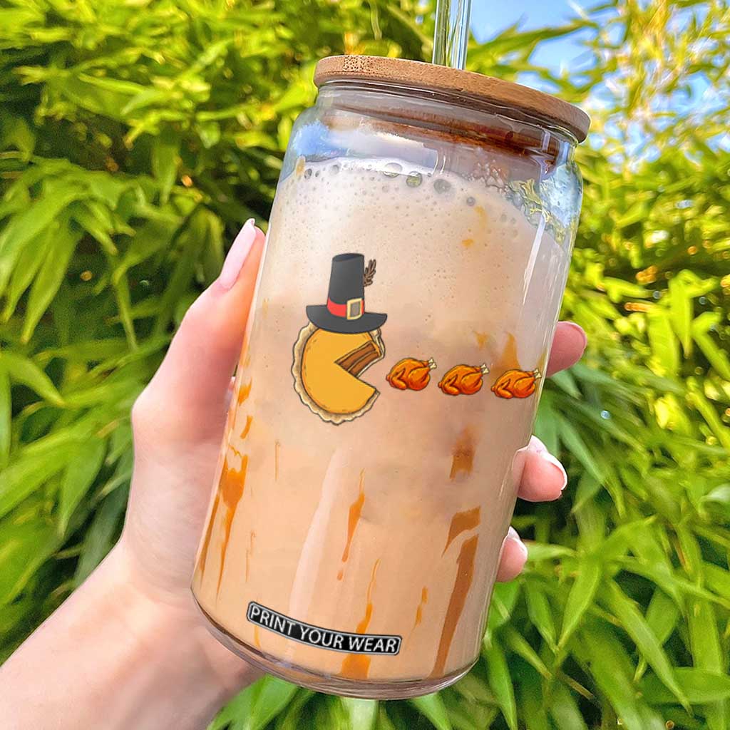 Thanksgiving Video Game Glass Can Pumpkin Pie Eating Turkey Gamer Patch Day TS10 Black Print Your Wear