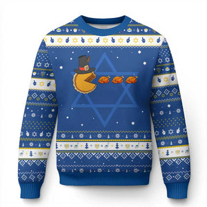 Thanksgiving Video Game Hanukkah Ugly Sweater Pumpkin Pie Eating Turkey Gamer Patch Day TS10 Blue White Print Your Wear