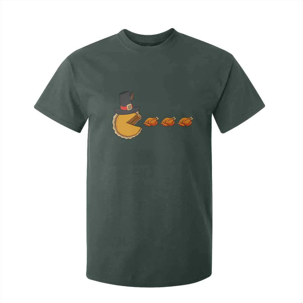 Thanksgiving Video Game T Shirt For Kid Pumpkin Pie Eating Turkey Gamer Patch Day TS10 Dark Forest Green Print Your Wear