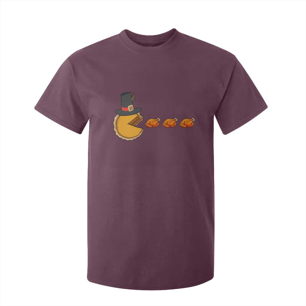 Thanksgiving Video Game T Shirt For Kid Pumpkin Pie Eating Turkey Gamer Patch Day TS10 Maroon Print Your Wear
