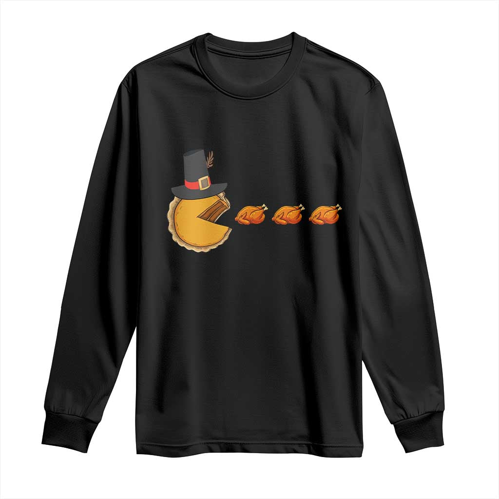 Thanksgiving Video Game Long Sleeve Shirt Pumpkin Pie Eating Turkey Gamer Patch Day TS10 Black Print Your Wear