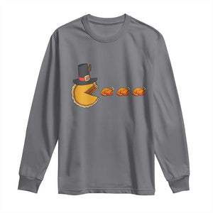 Thanksgiving Video Game Long Sleeve Shirt Pumpkin Pie Eating Turkey Gamer Patch Day TS10 Charcoal Print Your Wear