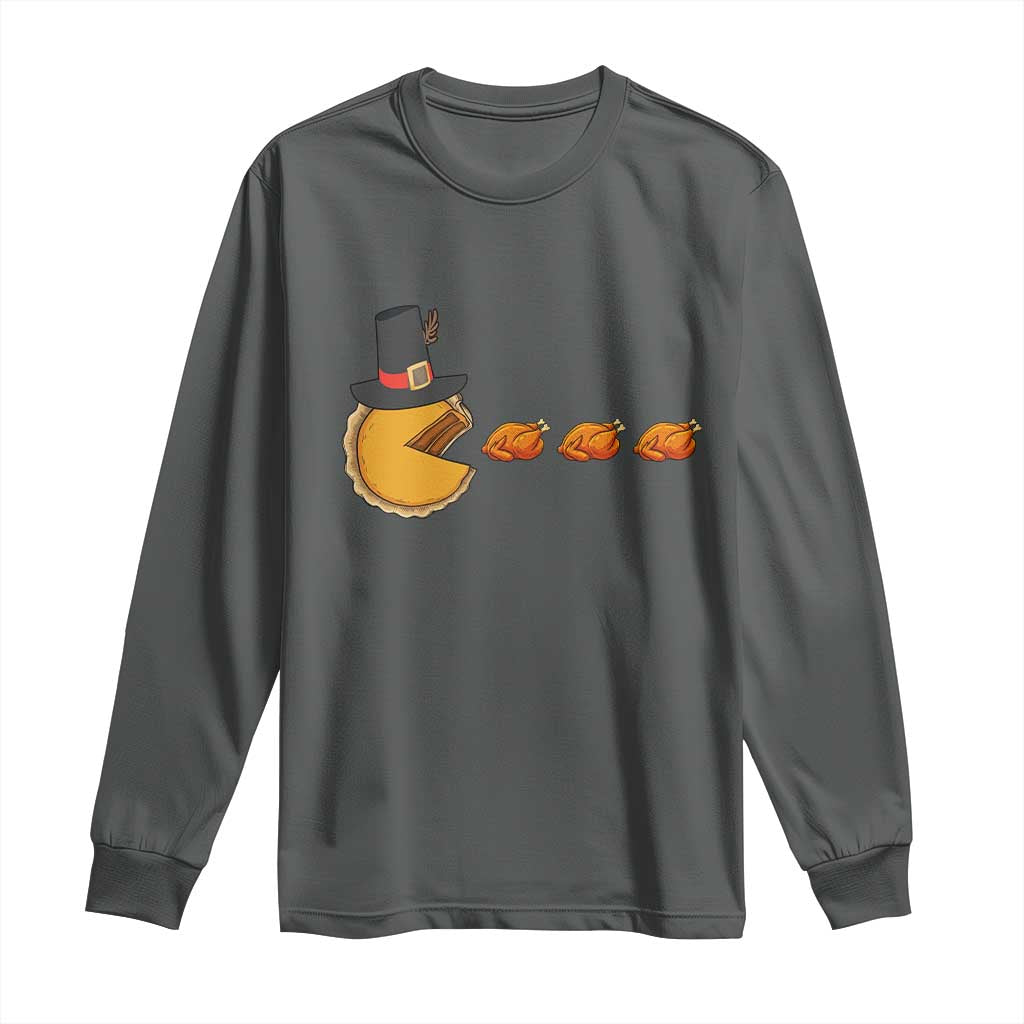 Thanksgiving Video Game Long Sleeve Shirt Pumpkin Pie Eating Turkey Gamer Patch Day TS10 Dark Heather Print Your Wear