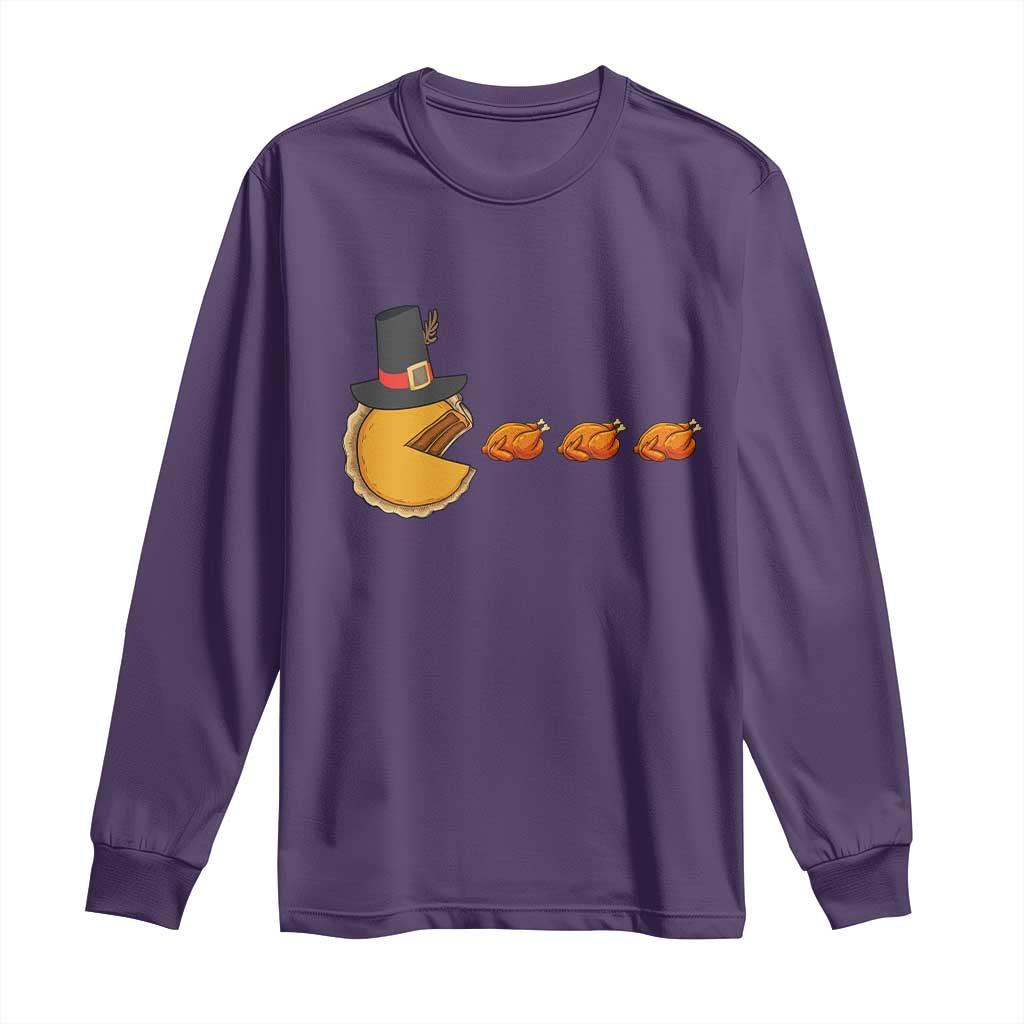 Thanksgiving Video Game Long Sleeve Shirt Pumpkin Pie Eating Turkey Gamer Patch Day TS10 Purple Print Your Wear