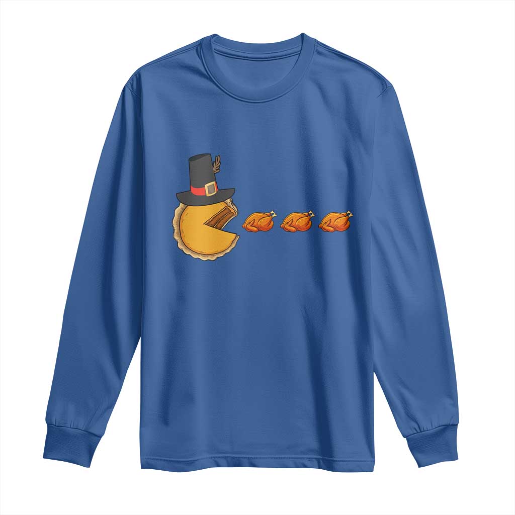 Thanksgiving Video Game Long Sleeve Shirt Pumpkin Pie Eating Turkey Gamer Patch Day TS10 Royal Blue Print Your Wear