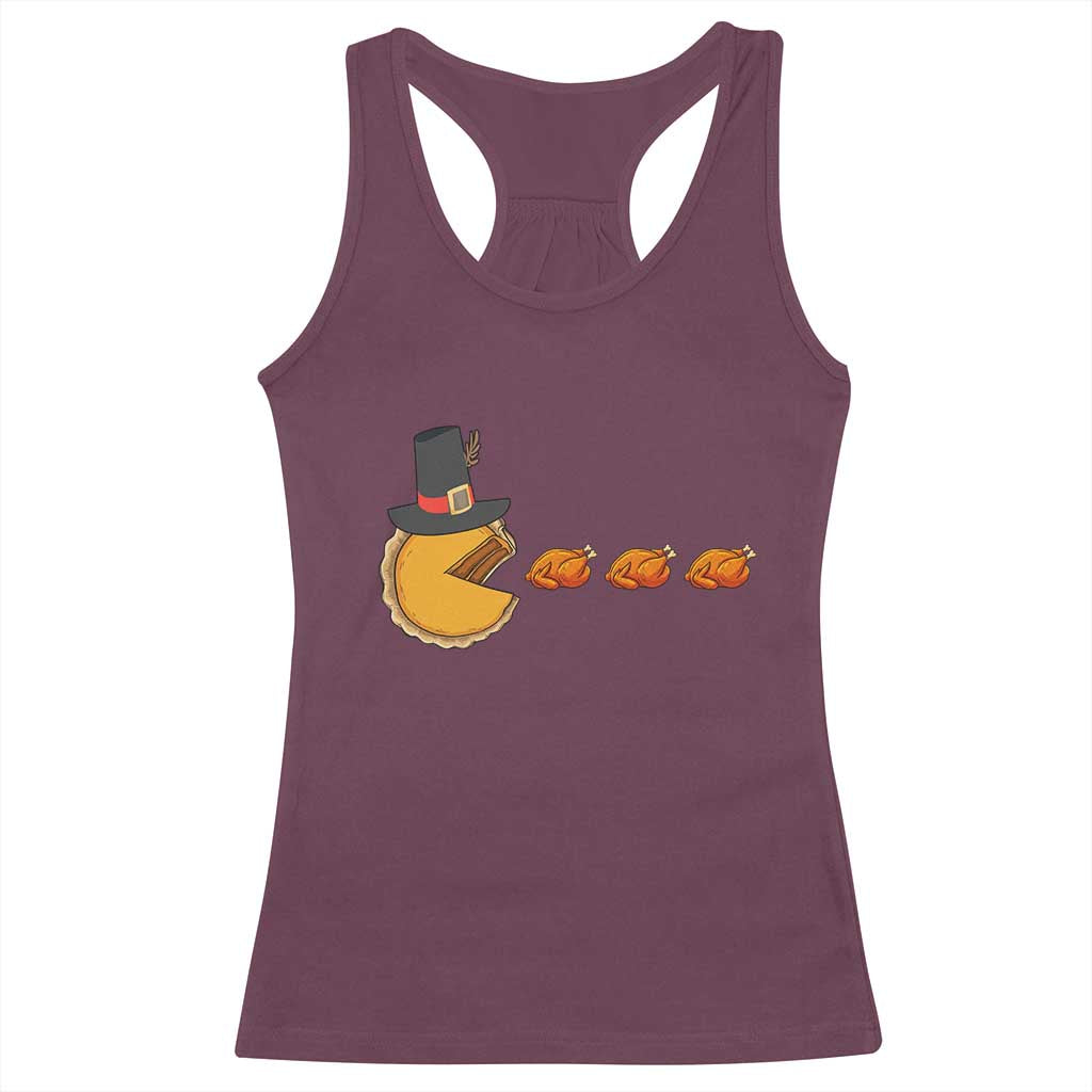 Thanksgiving Video Game Racerback Tank Top Pumpkin Pie Eating Turkey Gamer Patch Day TS10 Maroon Print Your Wear