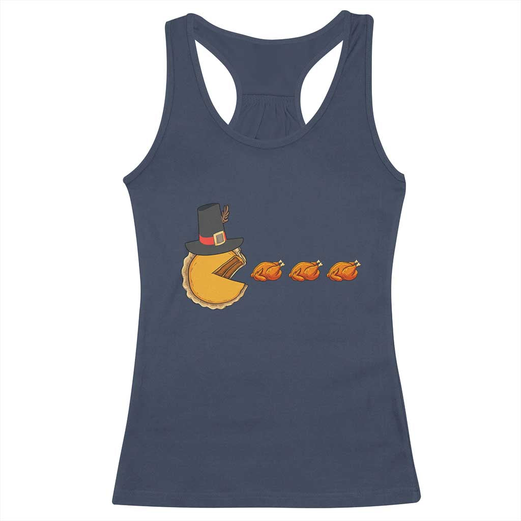 Thanksgiving Video Game Racerback Tank Top Pumpkin Pie Eating Turkey Gamer Patch Day TS10 Navy Print Your Wear