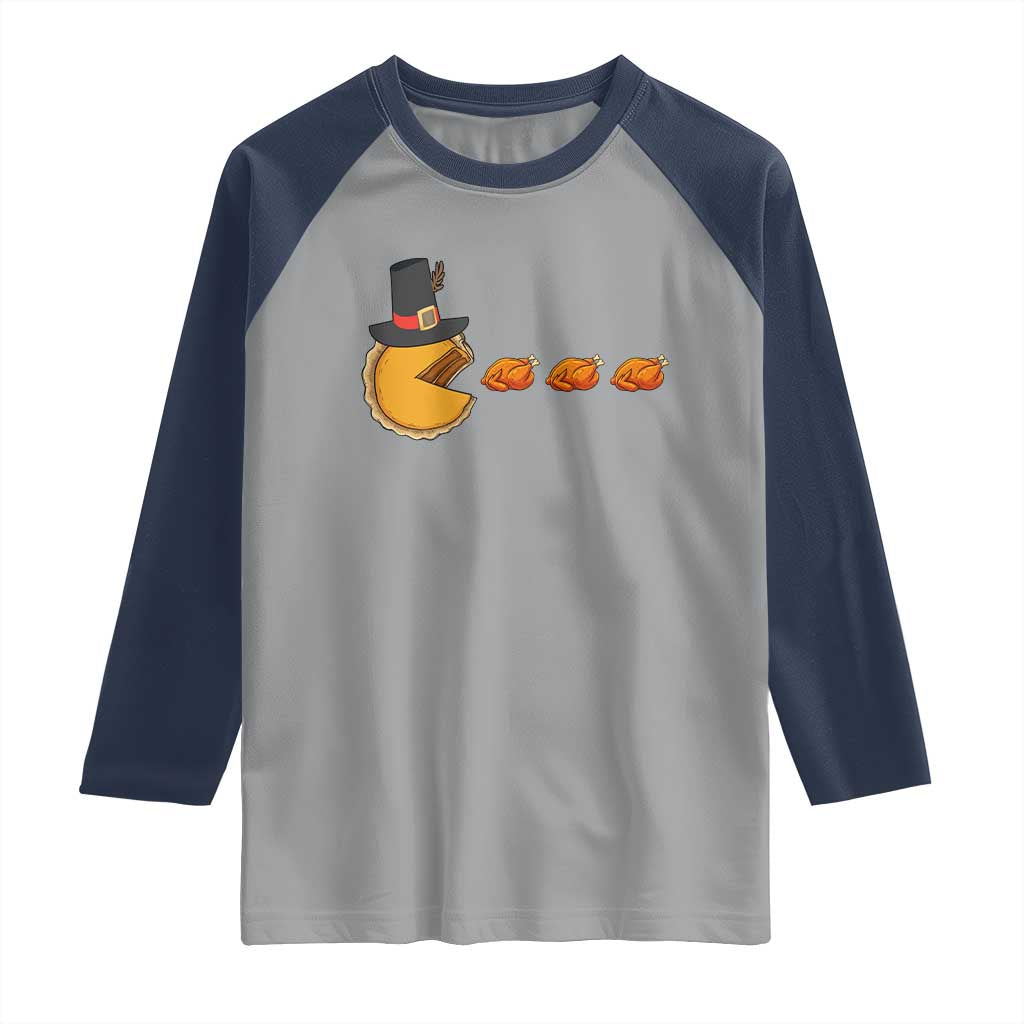 Thanksgiving Video Game Raglan Shirt Pumpkin Pie Eating Turkey Gamer Patch Day TS10 Sport Gray Navy Print Your Wear