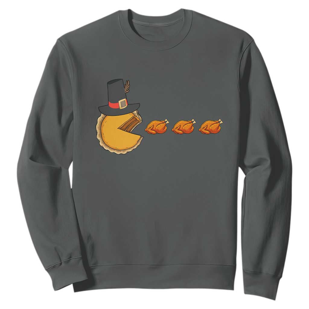 Thanksgiving Video Game Sweatshirt Pumpkin Pie Eating Turkey Gamer Patch Day TS10 Dark Heather Print Your Wear