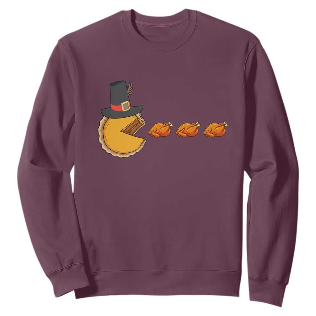 Thanksgiving Video Game Sweatshirt Pumpkin Pie Eating Turkey Gamer Patch Day TS10 Maroon Print Your Wear