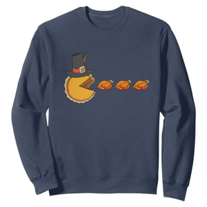 Thanksgiving Video Game Sweatshirt Pumpkin Pie Eating Turkey Gamer Patch Day TS10 Navy Print Your Wear