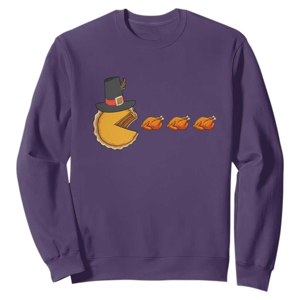 Thanksgiving Video Game Sweatshirt Pumpkin Pie Eating Turkey Gamer Patch Day TS10 Purple Print Your Wear