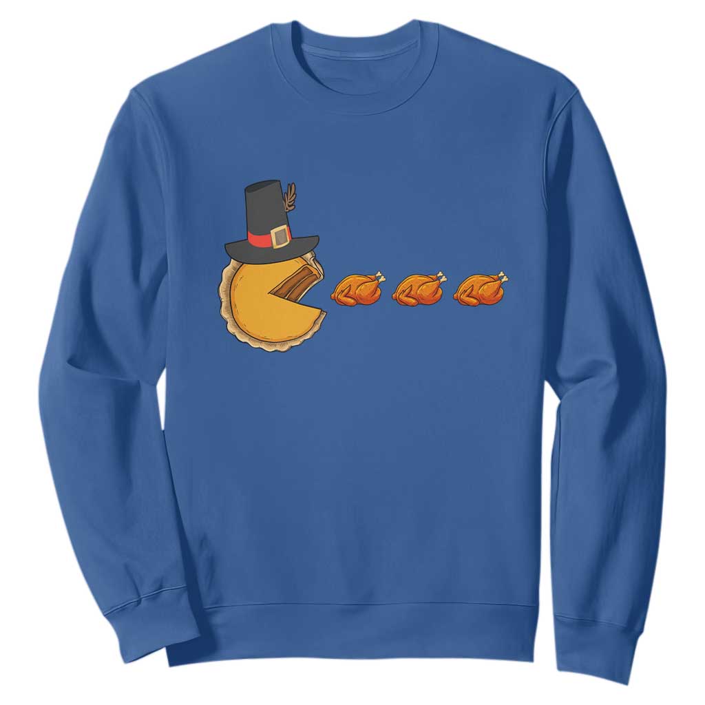 Thanksgiving Video Game Sweatshirt Pumpkin Pie Eating Turkey Gamer Patch Day TS10 Royal Blue Print Your Wear