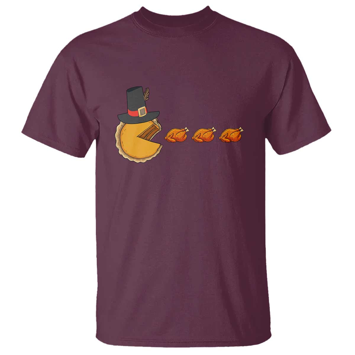 Thanksgiving Video Game T Shirt Pumpkin Pie Eating Turkey Gamer Patch Day TS10 Maroon Print Your Wear