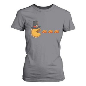 Thanksgiving Video Game T Shirt For Women Pumpkin Pie Eating Turkey Gamer Patch Day TS10 Charcoal Print Your Wear