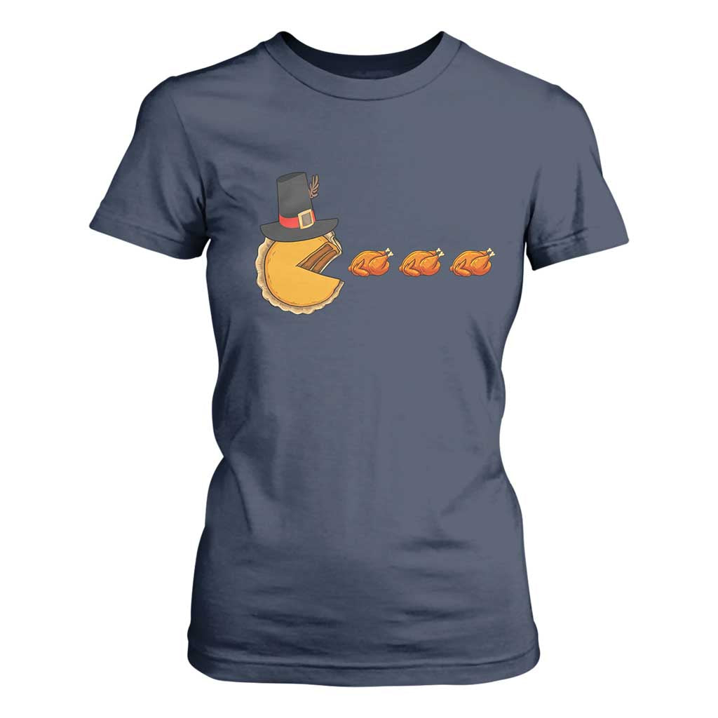 Thanksgiving Video Game T Shirt For Women Pumpkin Pie Eating Turkey Gamer Patch Day TS10 Navy Print Your Wear