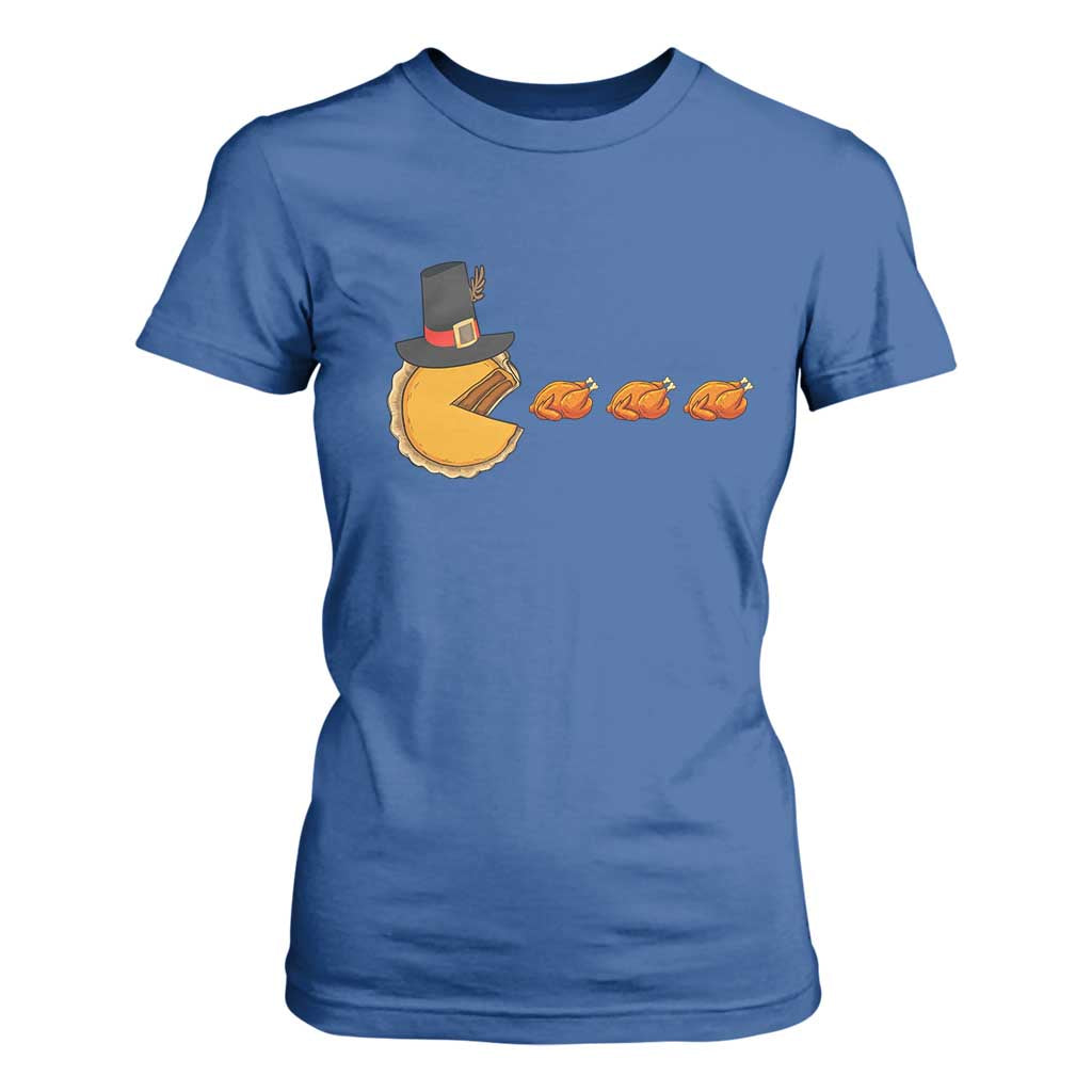 Thanksgiving Video Game T Shirt For Women Pumpkin Pie Eating Turkey Gamer Patch Day TS10 Royal Blue Print Your Wear