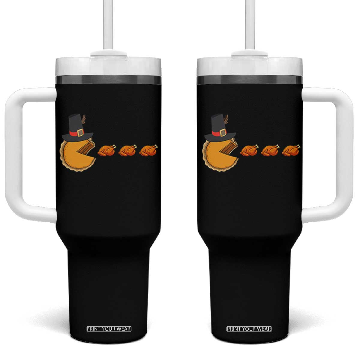 Thanksgiving Video Game Tumbler With Handle Pumpkin Pie Eating Turkey Gamer Patch Day TS10 One Size: 40 oz Black Print Your Wear
