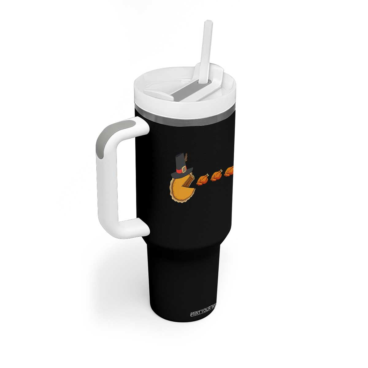 Thanksgiving Video Game Tumbler With Handle Pumpkin Pie Eating Turkey Gamer Patch Day TS10 Print Your Wear