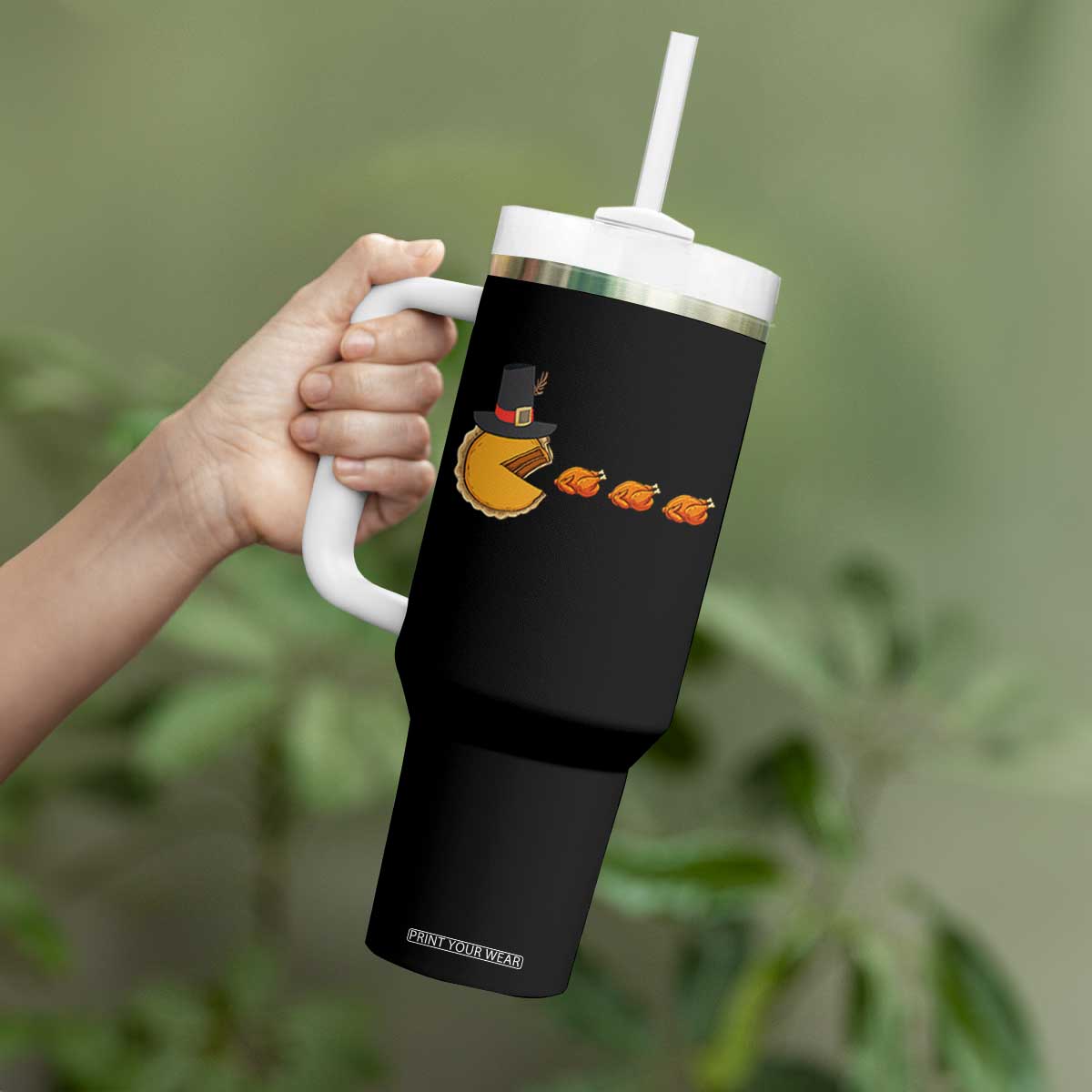 Thanksgiving Video Game Tumbler With Handle Pumpkin Pie Eating Turkey Gamer Patch Day TS10 Print Your Wear