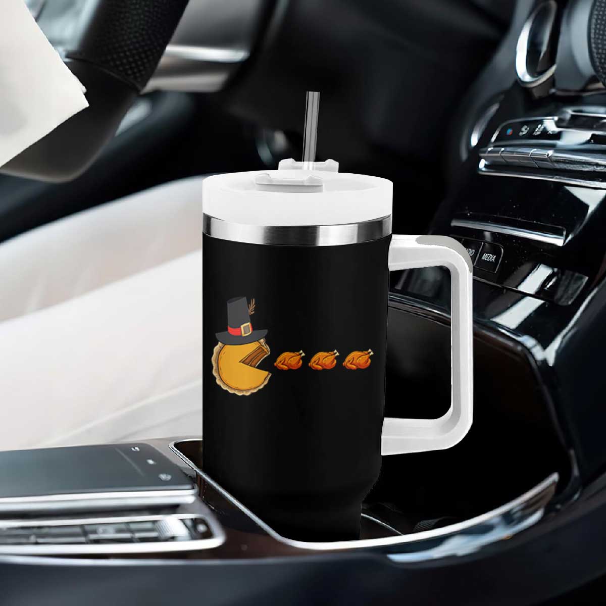 Thanksgiving Video Game Tumbler With Handle Pumpkin Pie Eating Turkey Gamer Patch Day TS10 Print Your Wear