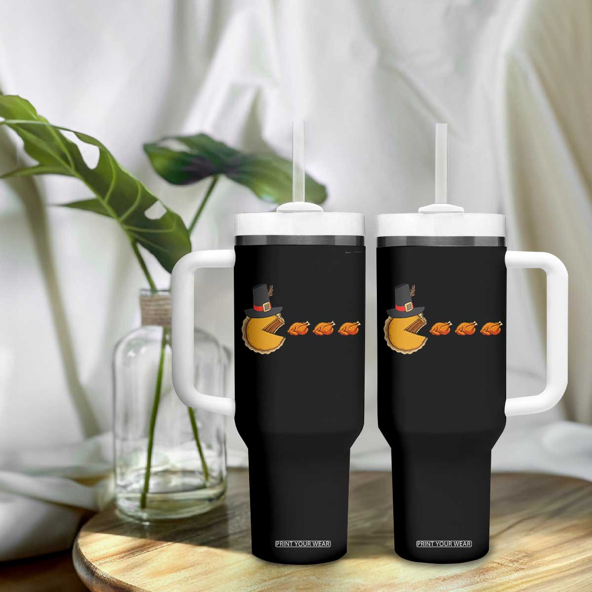 Thanksgiving Video Game Tumbler With Handle Pumpkin Pie Eating Turkey Gamer Patch Day TS10 Print Your Wear