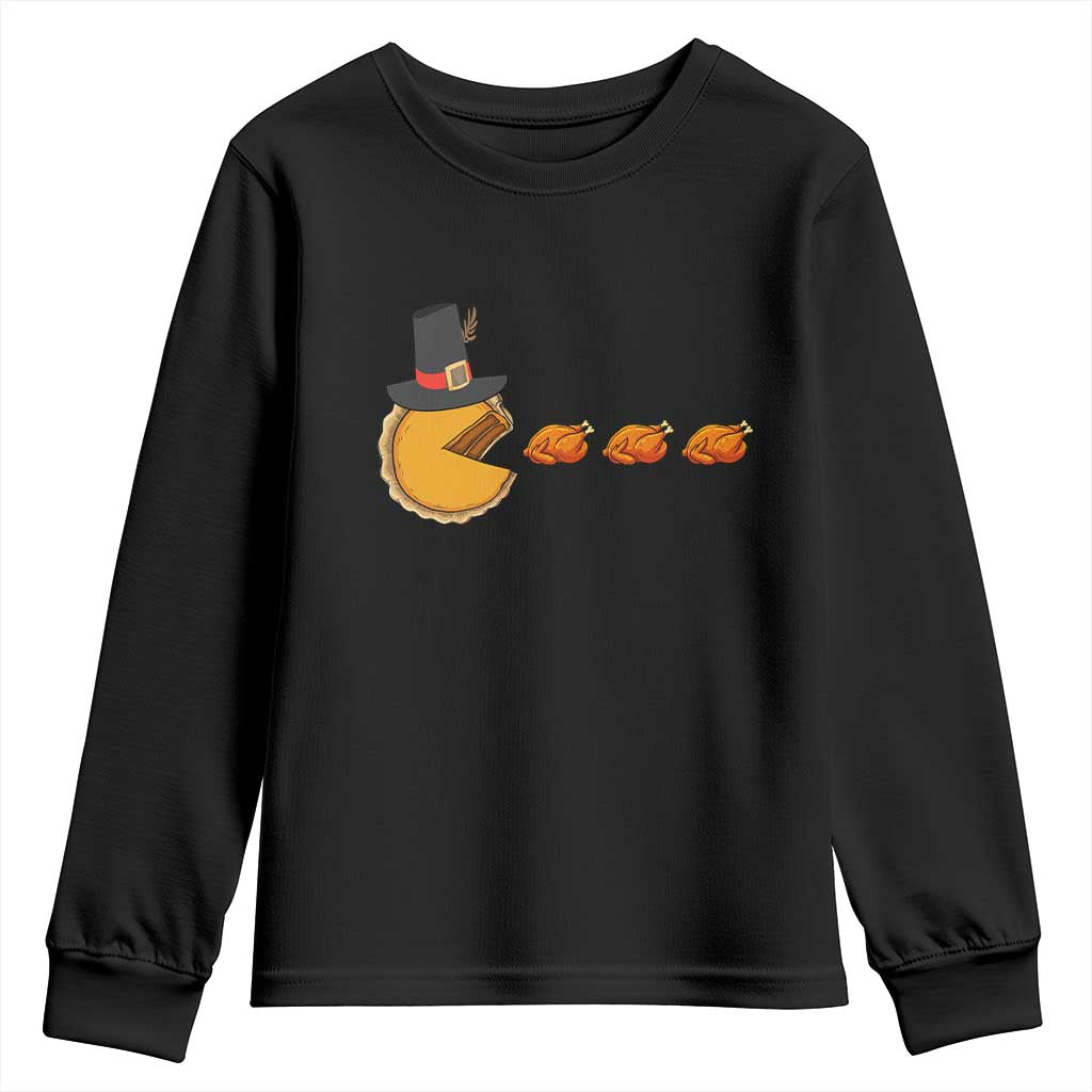 Thanksgiving Video Game Youth Sweatshirt Pumpkin Pie Eating Turkey Gamer Patch Day TS10 Black Print Your Wear