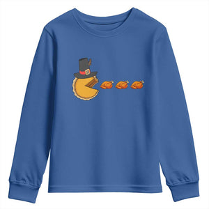 Thanksgiving Video Game Youth Sweatshirt Pumpkin Pie Eating Turkey Gamer Patch Day TS10 Royal Blue Print Your Wear