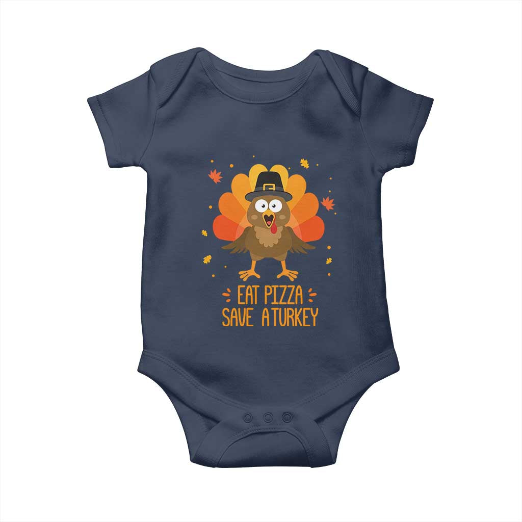 Save A Turkey Eat Pizza Baby Onesie Funny Thanksgiving TS10 Navy Print Your Wear