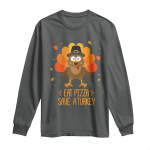 Save A Turkey Eat Pizza Long Sleeve Shirt Funny Thanksgiving TS10 Dark Heather Print Your Wear