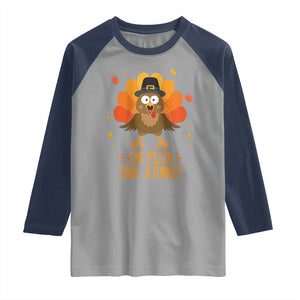 Save A Turkey Eat Pizza Raglan Shirt Funny Thanksgiving TS10 Sport Gray Navy Print Your Wear