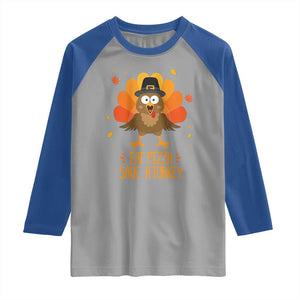 Save A Turkey Eat Pizza Raglan Shirt Funny Thanksgiving TS10 Sport Gray Royal Print Your Wear
