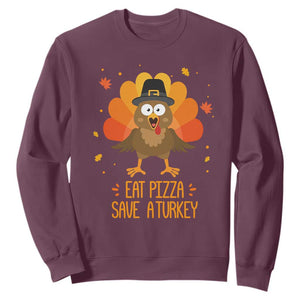 Save A Turkey Eat Pizza Sweatshirt Funny Thanksgiving TS10 Maroon Print Your Wear