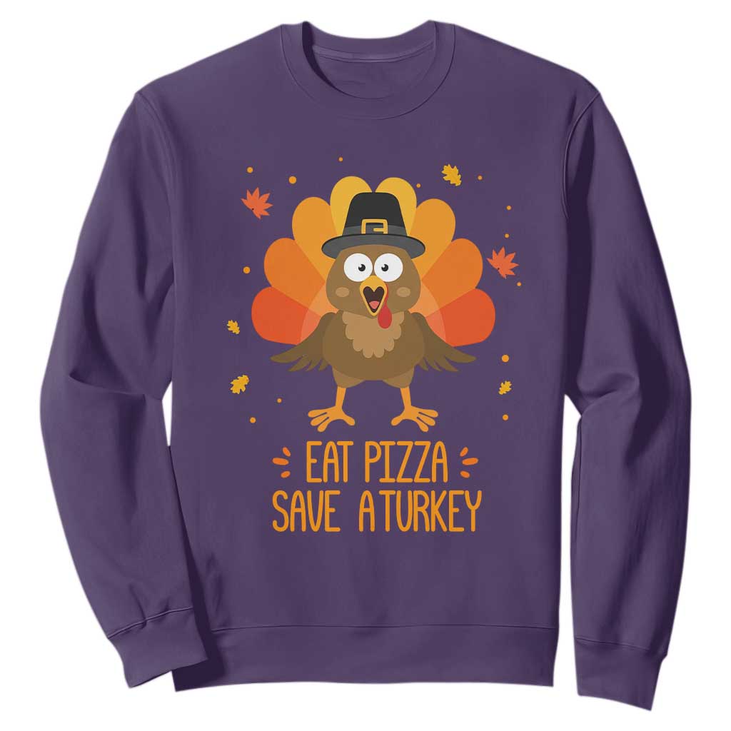 Save A Turkey Eat Pizza Sweatshirt Funny Thanksgiving TS10 Purple Print Your Wear