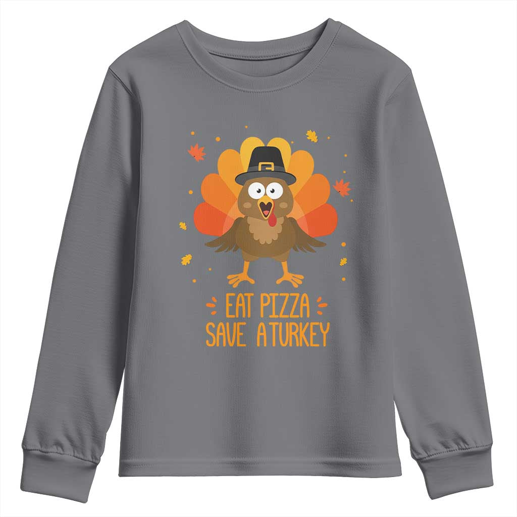 Save A Turkey Eat Pizza Youth Sweatshirt Funny Thanksgiving TS10 Charcoal Print Your Wear