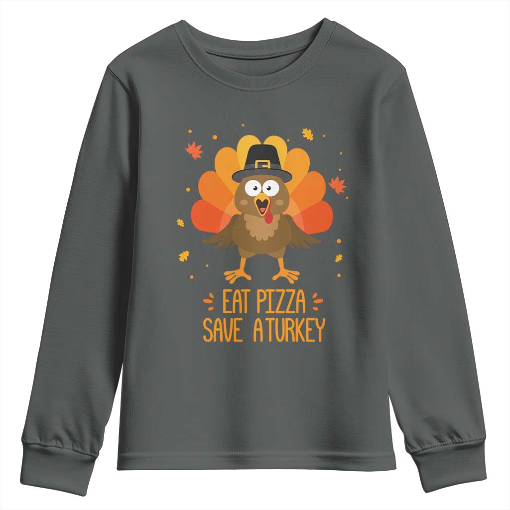 Save A Turkey Eat Pizza Youth Sweatshirt Funny Thanksgiving TS10 Dark Heather Print Your Wear