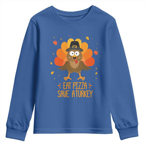 Save A Turkey Eat Pizza Youth Sweatshirt Funny Thanksgiving TS10 Royal Blue Print Your Wear