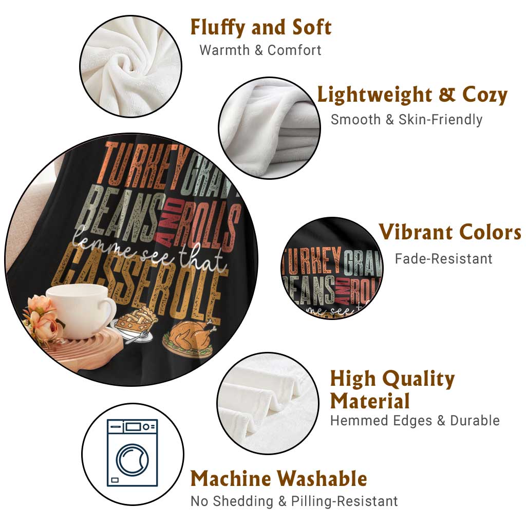 Funny Thanksgiving Throw Blanket Turkey Gravy Beans And Rolls Let Me See That Casserole TS10 Print Your Wear
