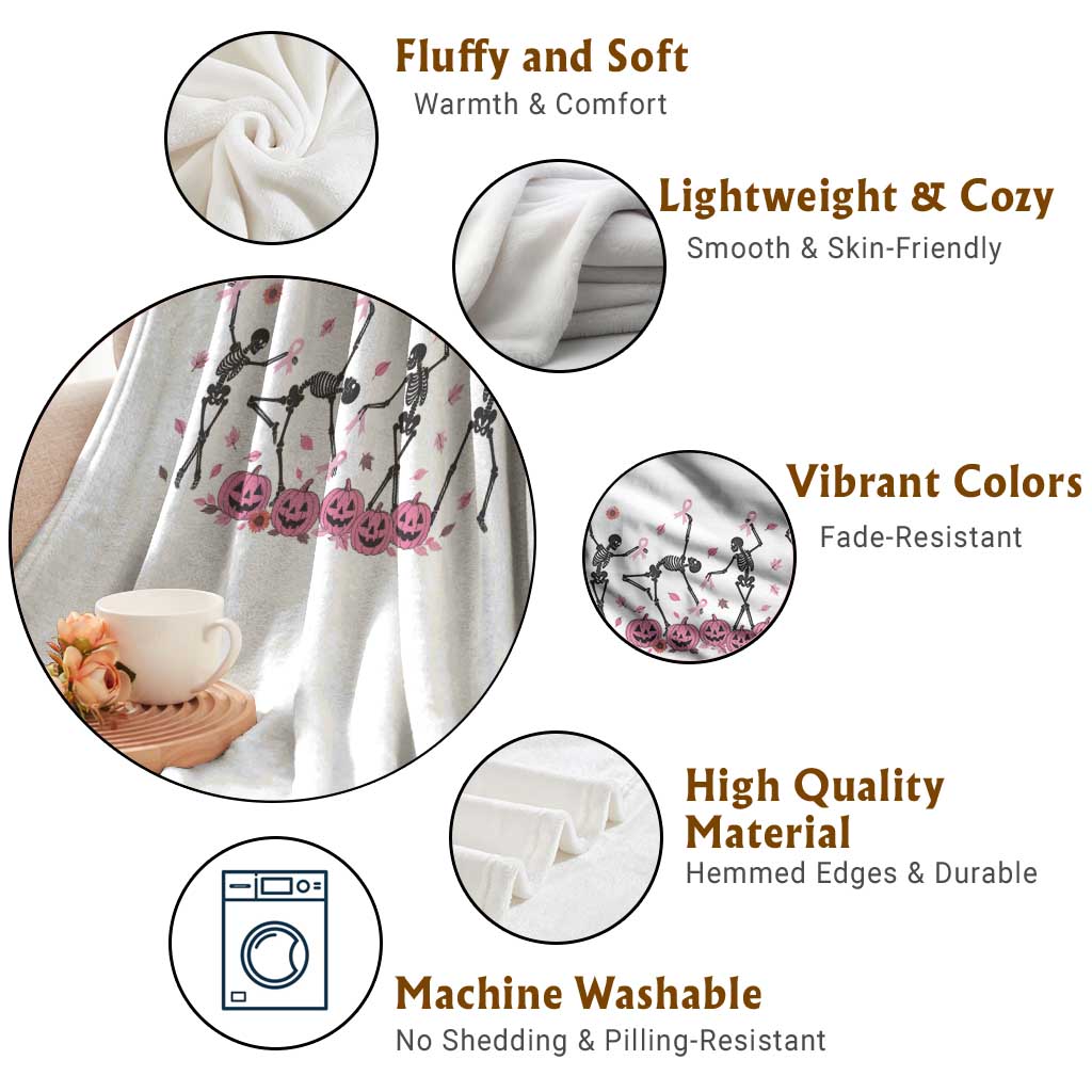 Dancing Skeletons Breast Cancer Throw Blanket Skeleton Pink Ribbon Halloween TS10 Print Your Wear