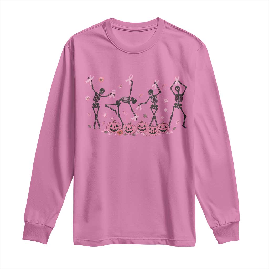 Dancing Skeletons Breast Cancer Long Sleeve Shirt Skeleton Pink Ribbon Halloween TS10 Azalea Print Your Wear