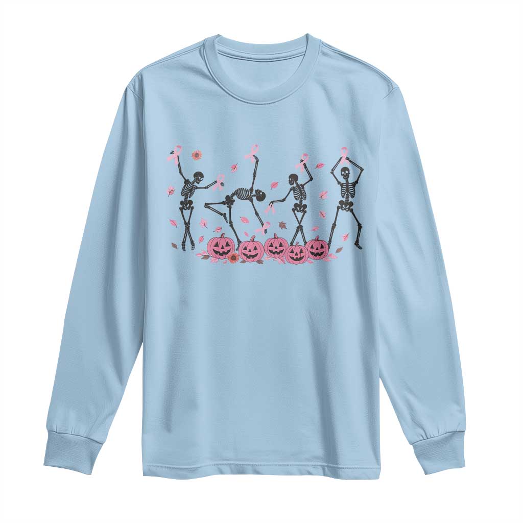 Dancing Skeletons Breast Cancer Long Sleeve Shirt Skeleton Pink Ribbon Halloween TS10 Light Blue Print Your Wear