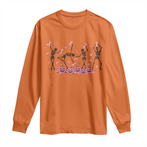 Dancing Skeletons Breast Cancer Long Sleeve Shirt Skeleton Pink Ribbon Halloween TS10 Orange Print Your Wear