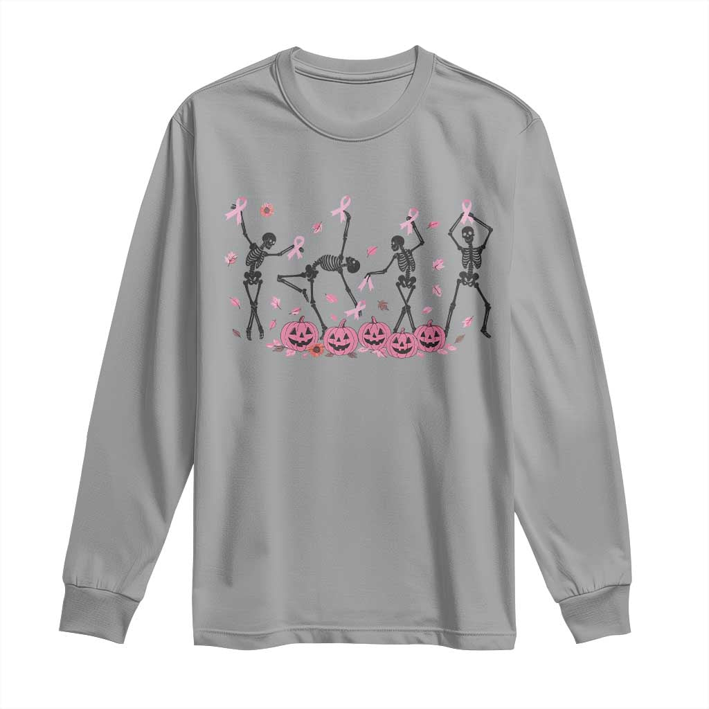 Dancing Skeletons Breast Cancer Long Sleeve Shirt Skeleton Pink Ribbon Halloween TS10 Sport Gray Print Your Wear