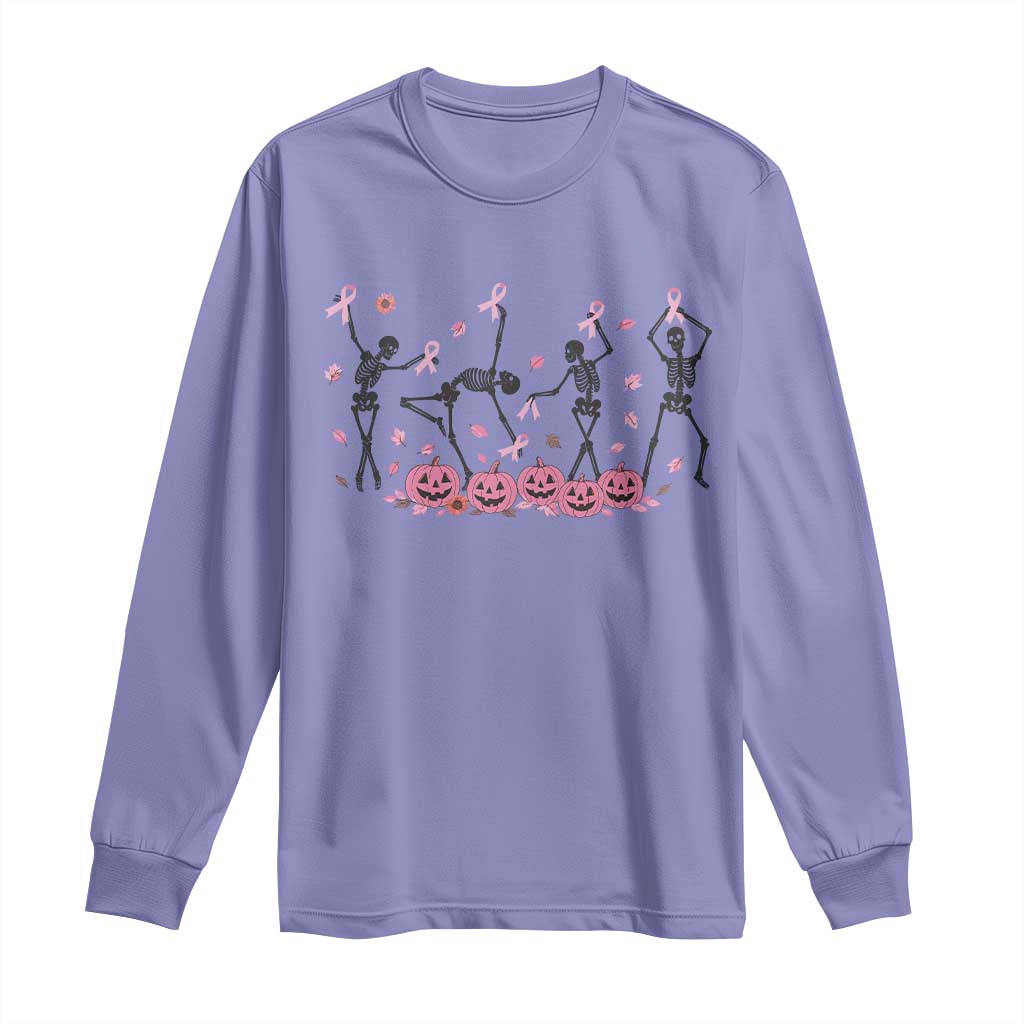 Dancing Skeletons Breast Cancer Long Sleeve Shirt Skeleton Pink Ribbon Halloween TS10 Violet Print Your Wear