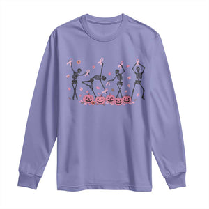 Dancing Skeletons Breast Cancer Long Sleeve Shirt Skeleton Pink Ribbon Halloween TS10 Violet Print Your Wear