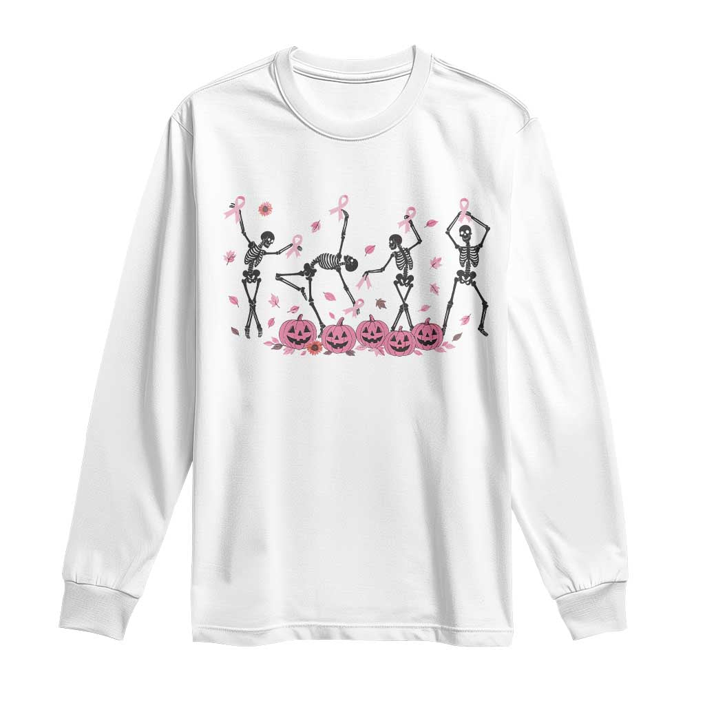 Dancing Skeletons Breast Cancer Long Sleeve Shirt Skeleton Pink Ribbon Halloween TS10 White Print Your Wear