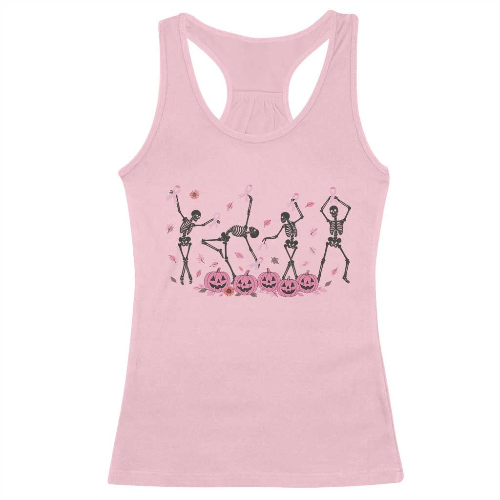 Dancing Skeletons Breast Cancer Racerback Tank Top Skeleton Pink Ribbon Halloween - Print Your Wear